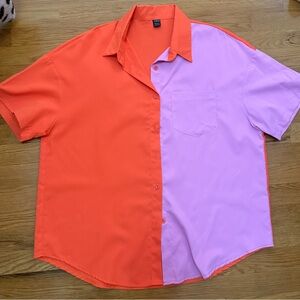 Colorblock Orange and Pink Women’s Button Shirt